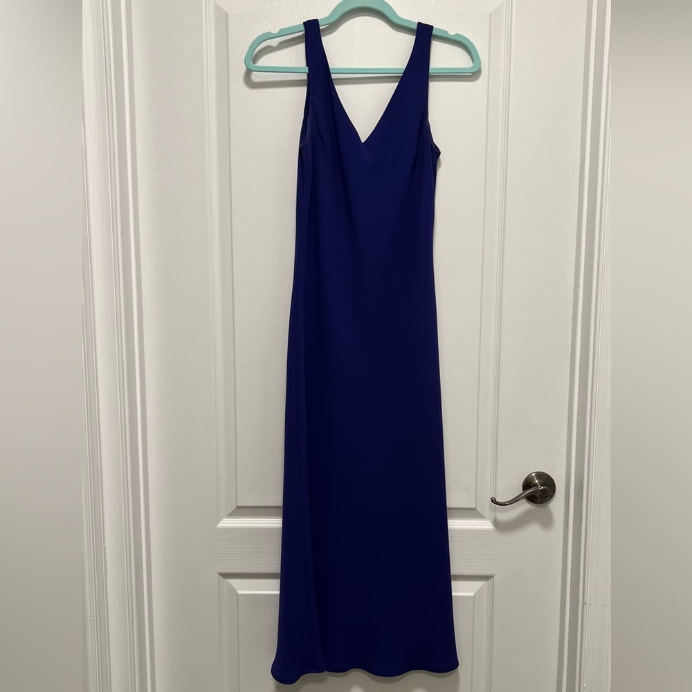 Jones New York Blue Sleeveless V-Neck Midi Cocktail Evening Dress Size 10